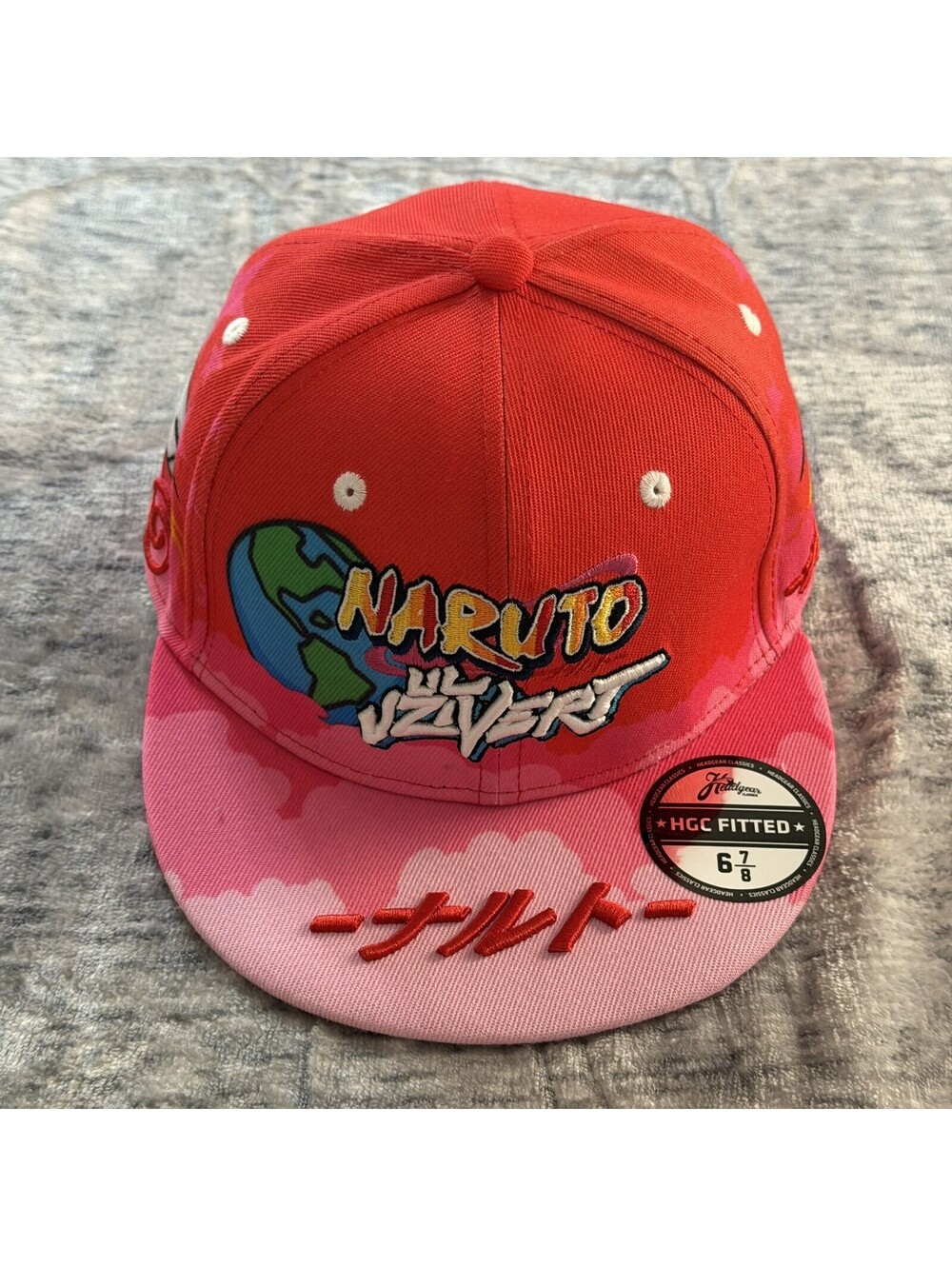 Naruto Lil Uzi Vert Headgear Classics Fitted Hat 6 7/8 Red Pink Cap Uzumaki